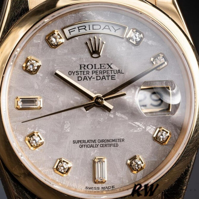 Replica Rolex Day-Date 118208 Yellow Gold Meteorite Grey Diamond Dial 36mm Unisex Watch