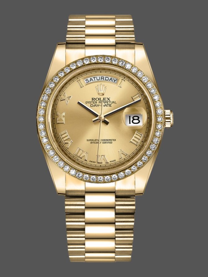 Replica Rolex Day-Date 218348 Champagne Roman Dial 41MM Mens Watch
