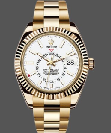 Rolex Sky-Dweller 326938 Yellow Gold White Dial 42mm Mens Replica Watch