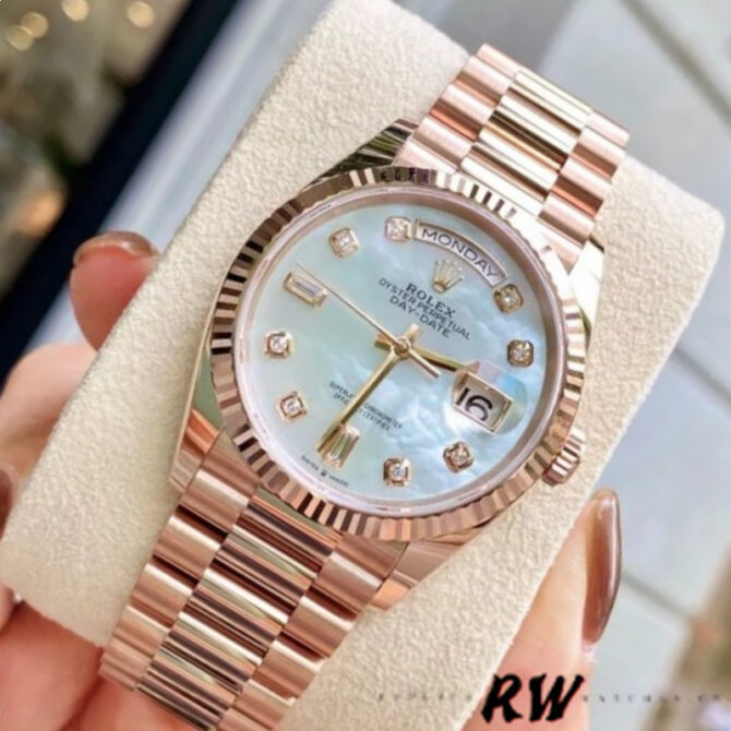 Replica Rolex Day-Date 128235 Everose Gold MOP Dial 36MM Unisex Watch