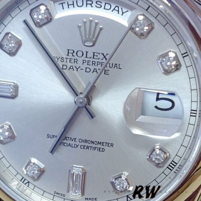 Replica Rolex Day-Date 118209 Silver Diamond Dial Automatic 36mm Unisex Watch