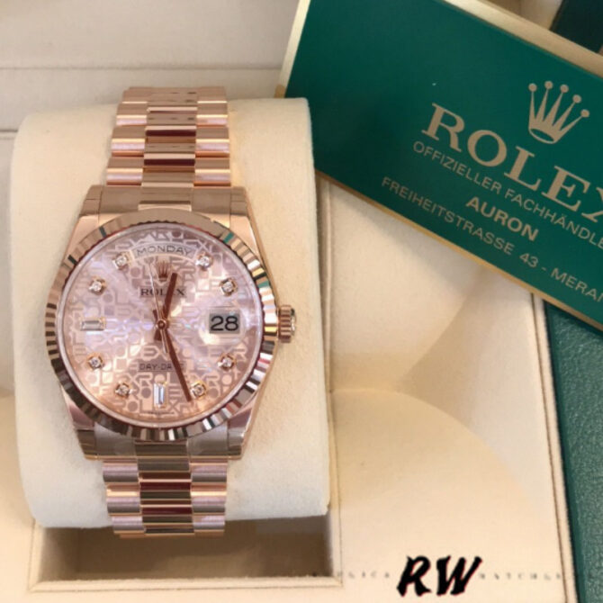 Replica Rolex Day-Date 118235 Everose Gold Pink Jubilee dial 36mm Lady Watch