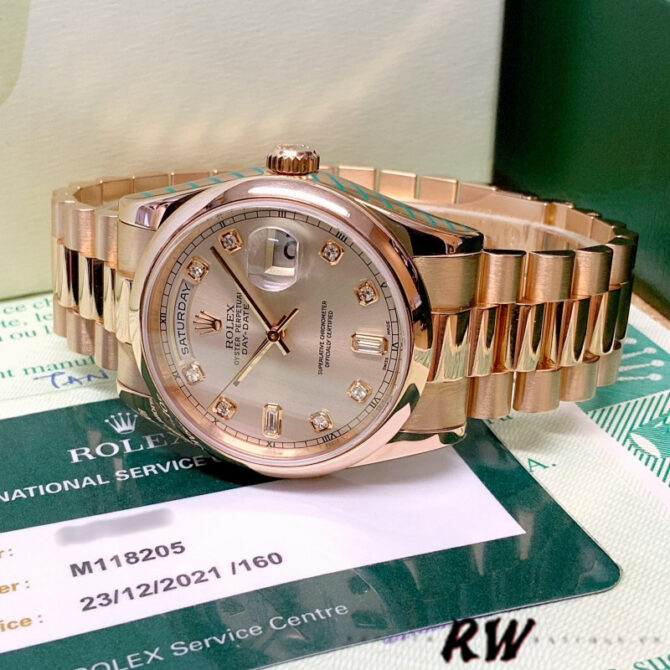 Replica Rolex Day-Date 118205 Pink Diamond Dial 36mm Unisex Watch