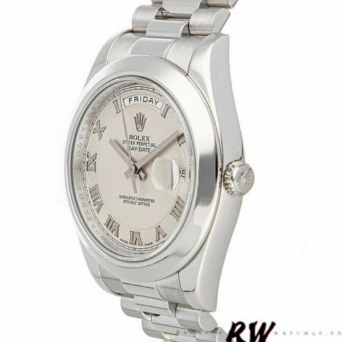 Replica Rolex Day-Date 218206 Concentric Circle Ivory Roman Numeral Dial Platinum 41MM Mens Watch