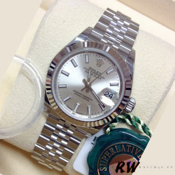 Rolex Datejust 28 Automatic Silver Dial White Gold and Steel M279174 0005 Women's Watch