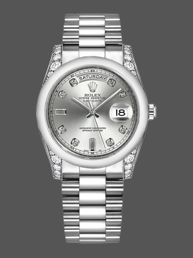 Replica Rolex Day-Date 118388 Yellow Gold Black Diamond Rubies Dial 36mm Unisex Watch