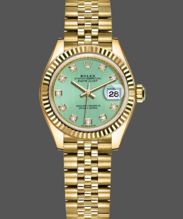 Rolex Datejust 279178 Mint Green Diamond Dial Yellow Gold 28mm Lady Replica Watch