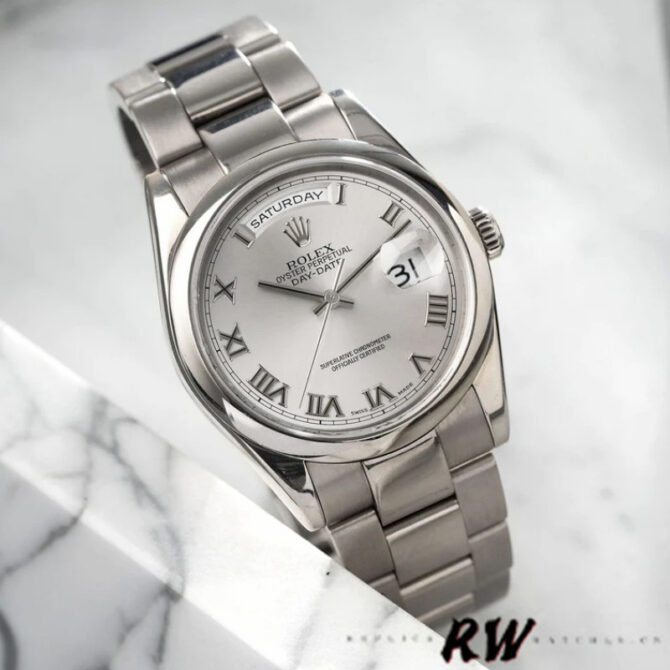 Replica Rolex Day-Date 118209 Silver Roman Numerals Dial Automatic 36mm Unisex Watch