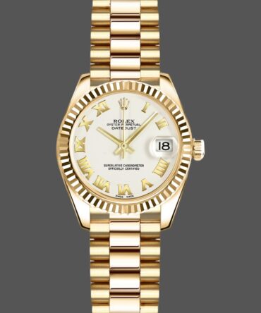 Rolex Datejust 179178 White Roman Dial Dial Yellow Gold 26MM Lady Replica Watch