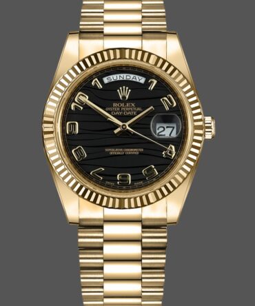 Replica Rolex Day-Date 218238 Wave Black Dial Yellow Gold 41MM Mens Watch