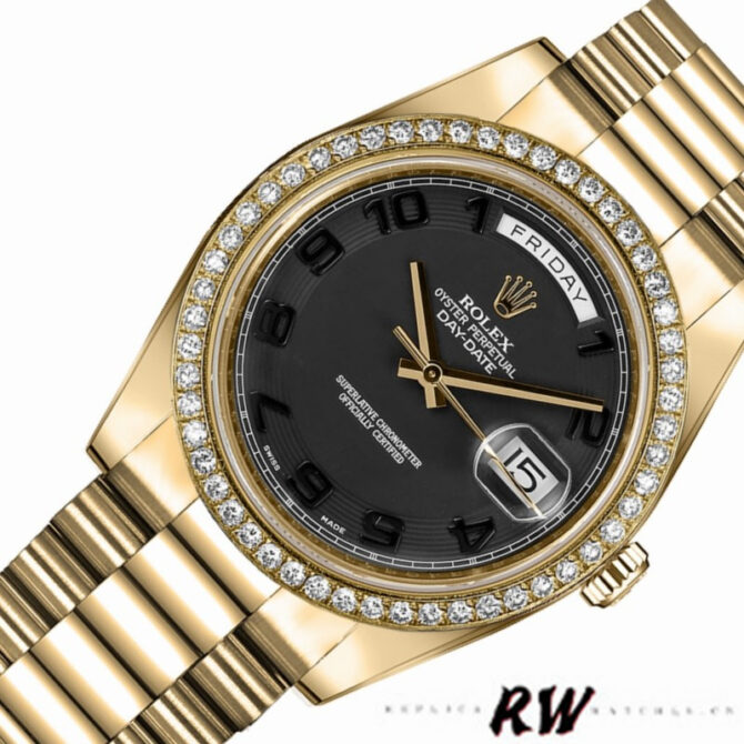 Replica Rolex Day-Date 218238 Wave Black Dial Yellow Gold 41MM Mens Watch