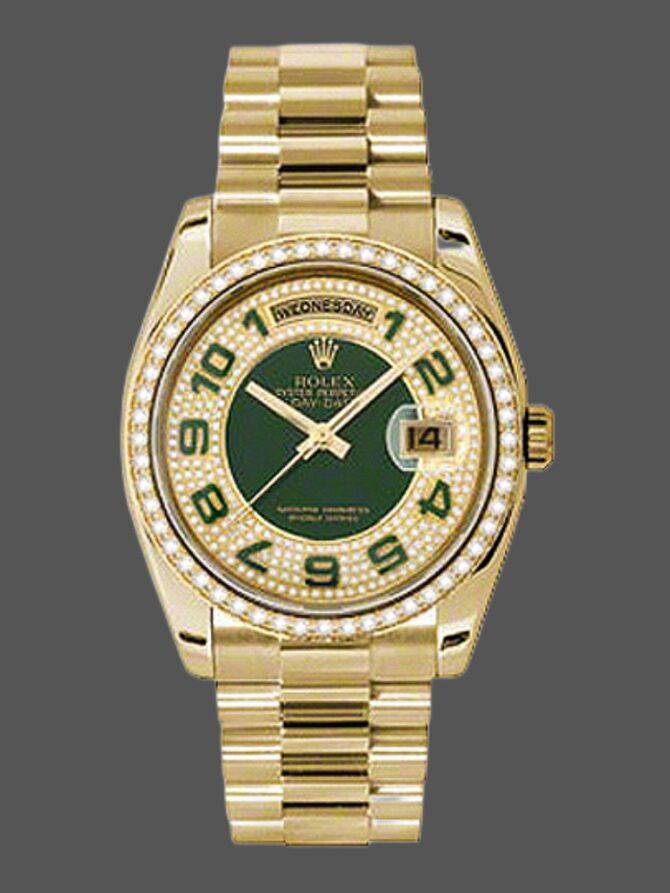 Replica Rolex Day-Date 118338 Yellow gold Silver dial 36mm Unisex Watch