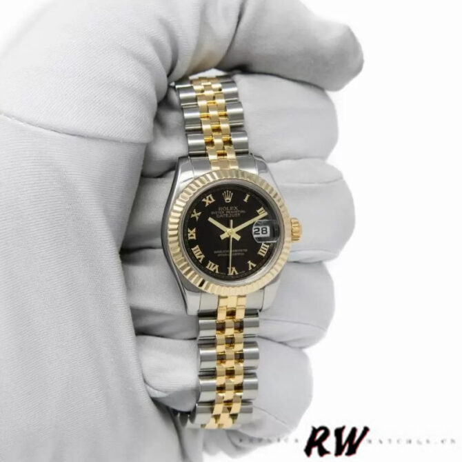 Rolex Datejust 179173 Black Dial Fluted Bezel 26MM Lady Replica Watch