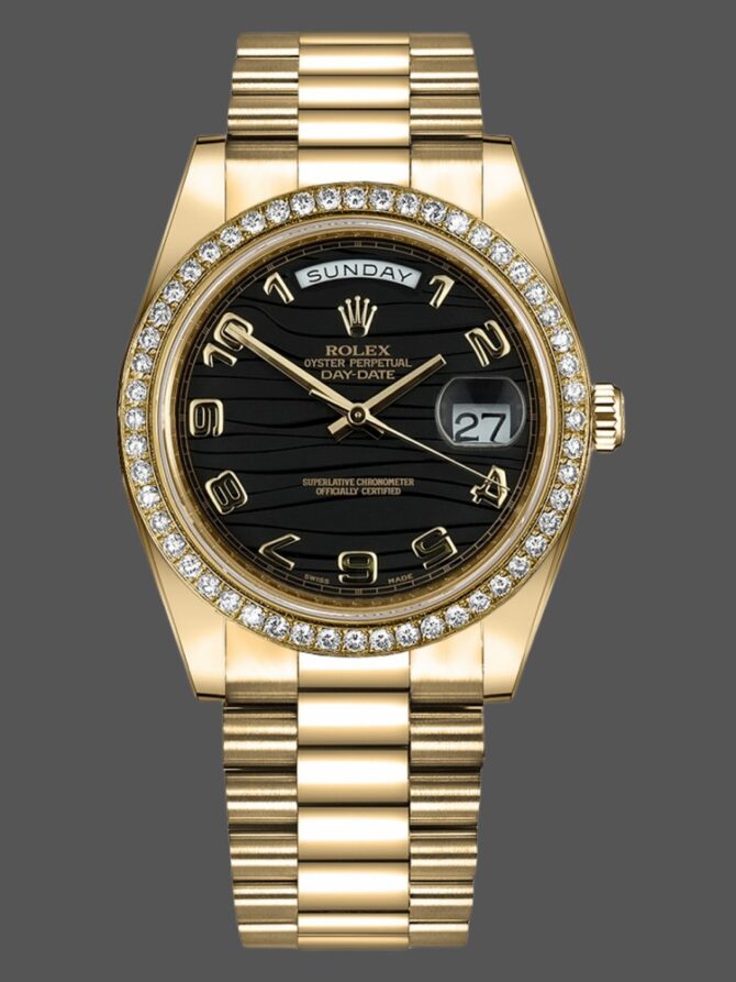 Replica Rolex Day-Date 218348 Wave Black Dial 41MM Mens Watch