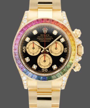 Rolex Daytona 116528 Rainbow Bezel Black Diamond Dial 40mm Mens Replica Watch