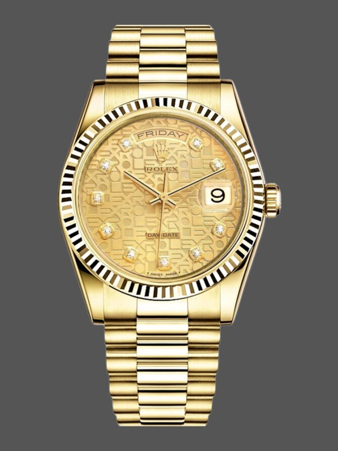 Replica Rolex Day-Date 118238 Yellow Gold Champagne Jubilee Diamond Dial 36mm Unisex Watch