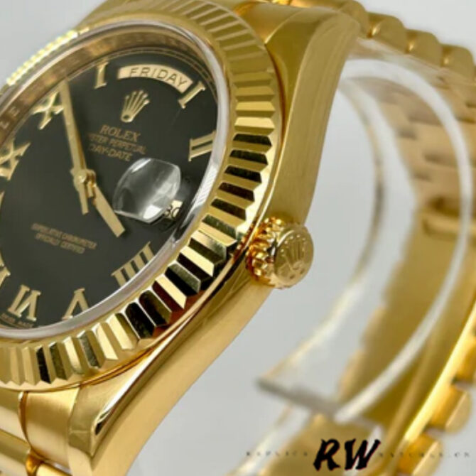 Replica Rolex Day-Date 218238 Black Roman Numeral Dial Yellow Gold 41MM Mens Watch