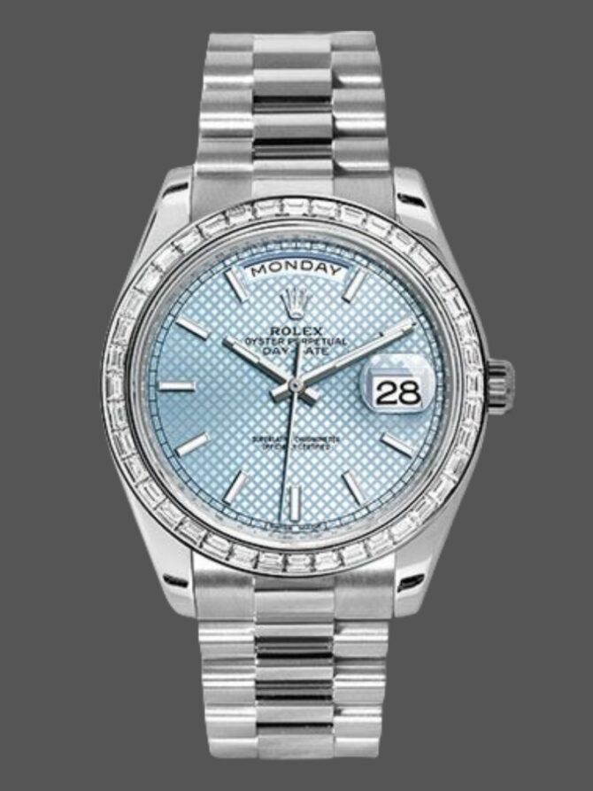 Replica Rolex Day-Date 228396TBR Ice Blue Diamond Dial Diamond Bezel 40mm Mens Watch