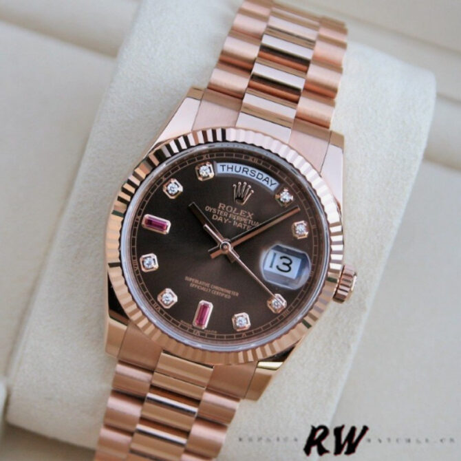 Replica Rolex Day-Date 118235 Rose Gold Chocolate Brown Dial 36mm Unisex Watch
