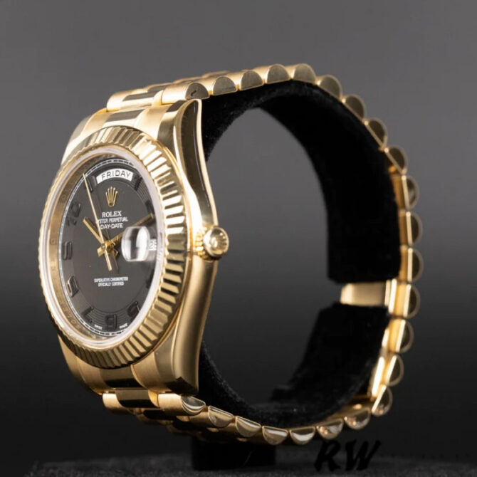 Replica Rolex Day-Date 218238 Concentric Circle Black Dial Yellow Gold 41MM Mens Watch