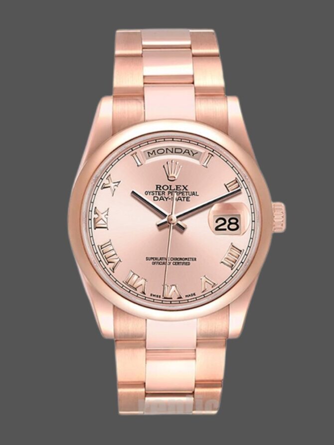 Replica Rolex Day-Date 118205 Rose Gold Pink dial 36mm Unisex Watch