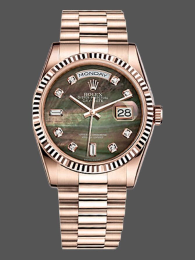Replica Rolex Day-Date 118235 MOP Black Dial 36mm Unisex Watch