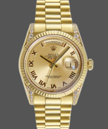 Replica Rolex Day-Date 118338 Champagne Roman Dial Diamond Bezel 36MM Unisex Watch