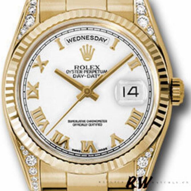 Replica Rolex Day-Date 118338 Yellow gold Silver dial 36mm Unisex Watch