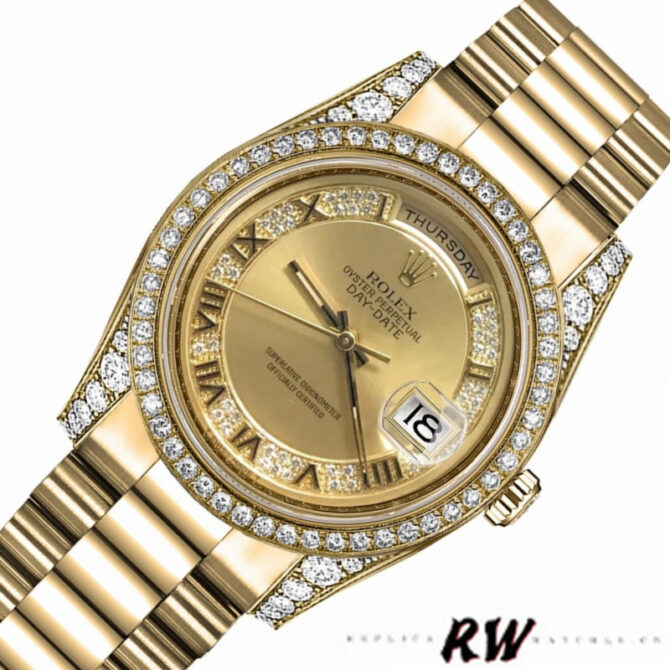 Replica Rolex Day-Date 118388 Yellow Gold White Roman Numeral Dial 36MM Unisex Watch