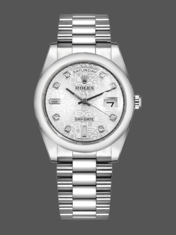 Replica Rolex Day-Date 118206 Jubilee Silver Dial Diamonds 36mm Unisex Watch