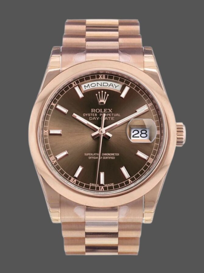 Replica Rolex Day-Date 118205 Rose Gold Champagne Diamond Dial 36mm Unisex Watch