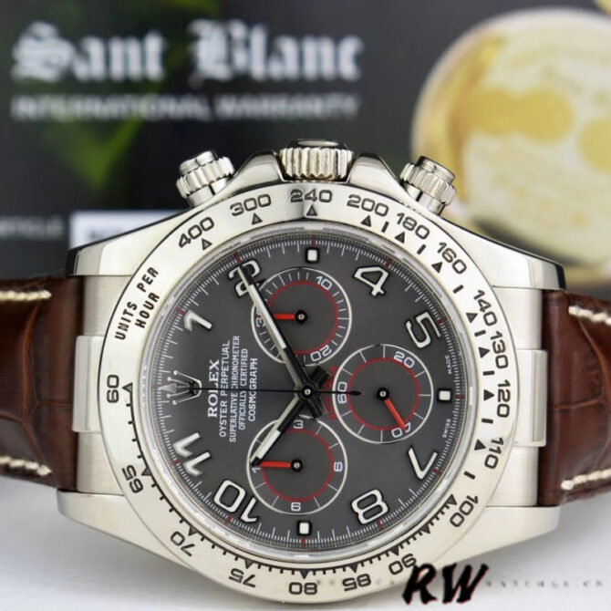Rolex Daytona 116519 Grey Dial Brown Leather strap 40mm Mens Replica Watch