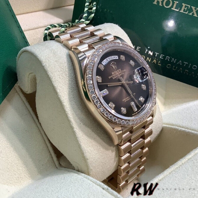 Replica Rolex Day-Date 36MM 128345RBR 0028 Mother of Pearl White Dial Everose Gold Unisex Watch