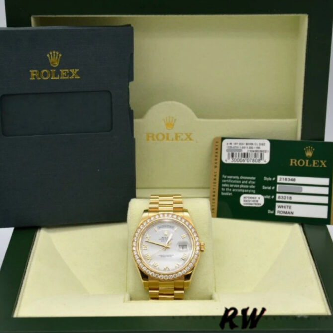 Replica Rolex Day-Date 228348RBR Champagne Roman Dial Diamond Bezel 40mm Mens Watch