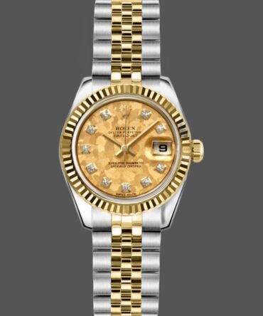 Rolex Datejust 179173 Crystal Champagne Dial Fluted Bezel 26MM Lady Replica Watch