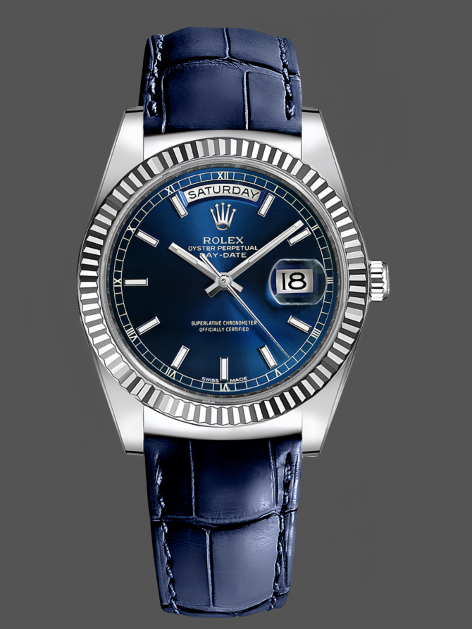 Replica Rolex Day Date 36mm White Gold Fluted Bezel 118139 0004 Blue Index