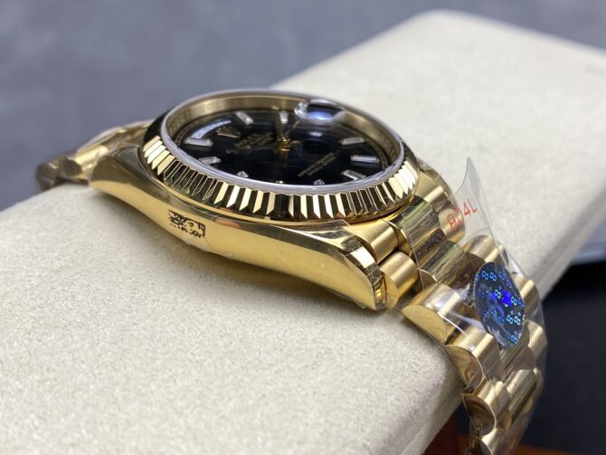 Replica Rolex Day-Date 228238 Black Diamond Dial Fluted Bezel 40mm Mens Watch