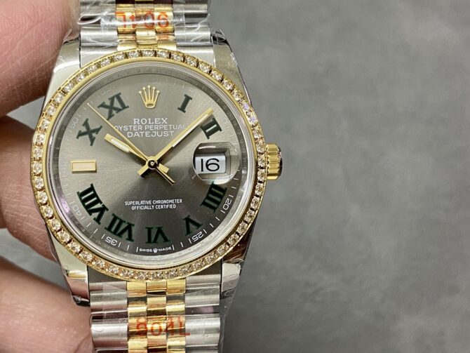 Rolex Datejust 36 Yellow Gold & Diamonds Slate Wimbledon Roman Dial m126283rbr 0021