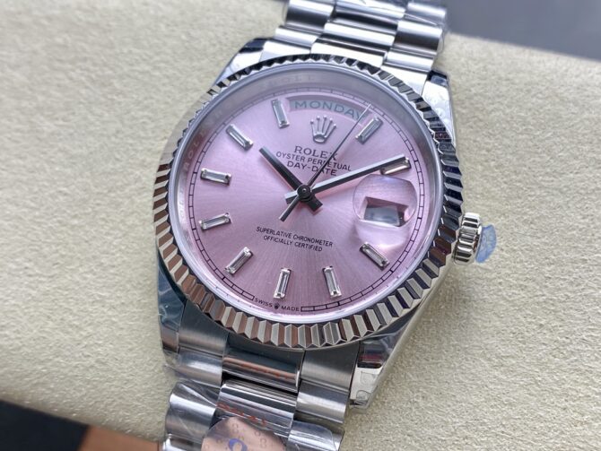 Replica Rolex Day Date 36mm Pink Diamond-Set Dial Fluted Bezel President m128239 0071