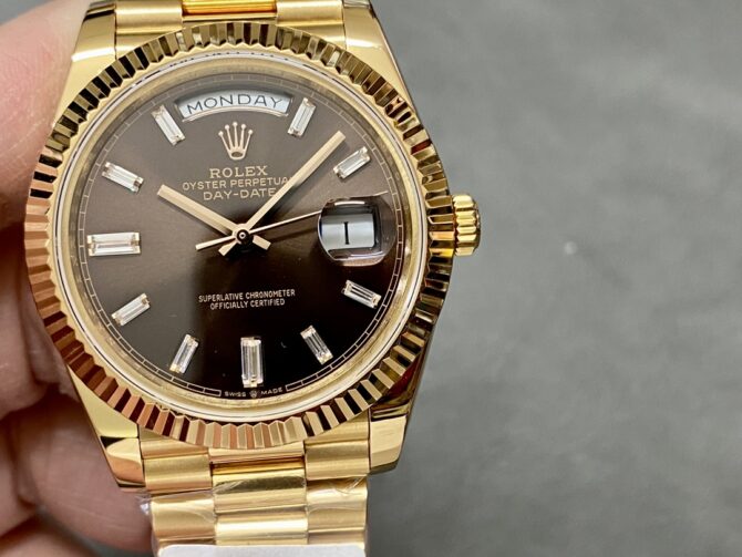 Replica Rolex Day-Date 228238 Black Diamond Dial Fluted Bezel 40mm Mens Watch