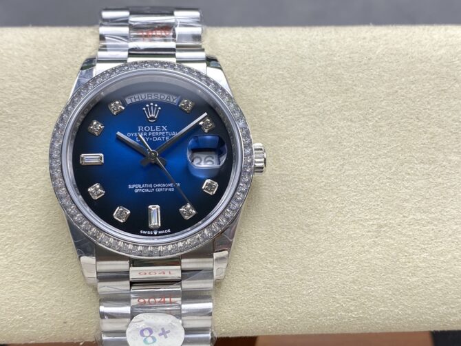 Replica Rolex Day-Date 128349RBR 0010 Blue Ombre Dial Diamond Bezel 36MM Unisex Watch