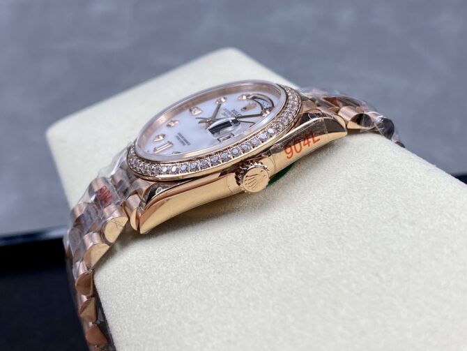 Replica Rolex Day-Date 36MM 128345RBR 0028 Mother of Pearl White Dial Everose Gold Unisex Watch