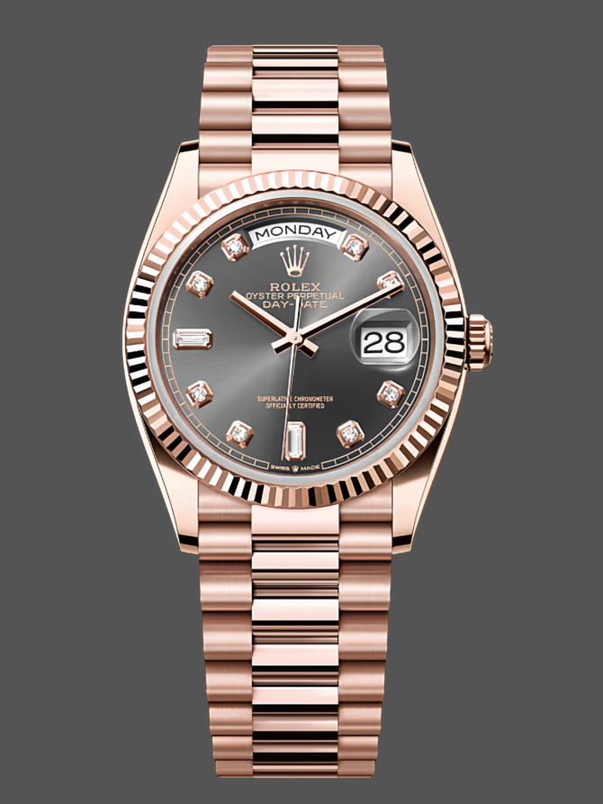 Replica Rolex Day Date Rose Gold Slate Diamond Dial President Bracelet M128235 0050