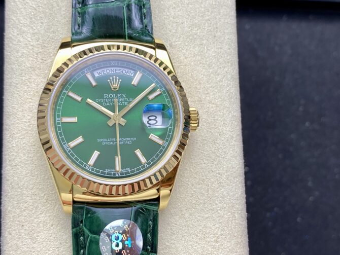 Replica Rolex Day Date 36 Green Dial Solid 18k Yellow Gold 118138 0003