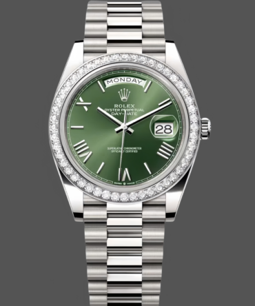 Replica Rolex Day-Date 228349RBR Green Roman Dial Diamond Bezel 40mm Mens Watch