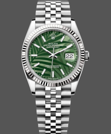 Rolex Datejust 36mm Fluted Bezel Green Palm Index Dial Jubilee 126234 0047