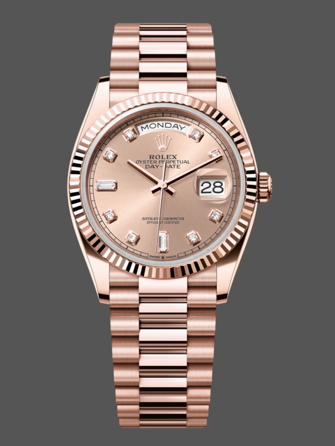 Replica Rolex Day-Date m128235 0009 Everose Gold Pink Rose Dial 36MM Unisex Watch