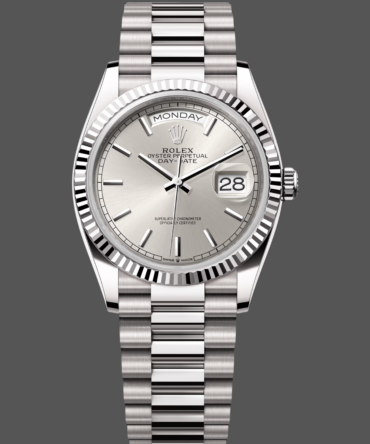 Replica Rolex Day-Date 128239 0005 White Gold Silver Index Dial 36MM Unisex Watch