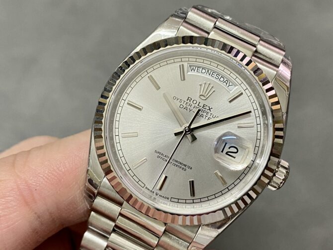 Replica Rolex Day Date 36mm Platinum White Gold Silver Index 128236 0001