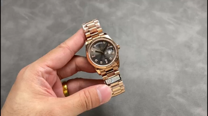 Replica Rolex Day Date Rose Gold Slate Diamond Dial President Bracelet M128235 0050